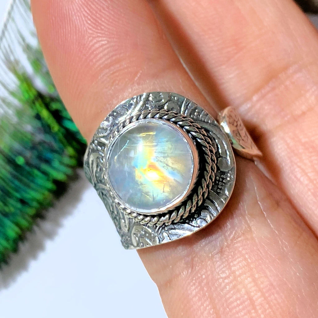 Fiery Flashes Moonstone Sterling Silver Ring (Size Adjustable 8-10) - Earth Family Crystals