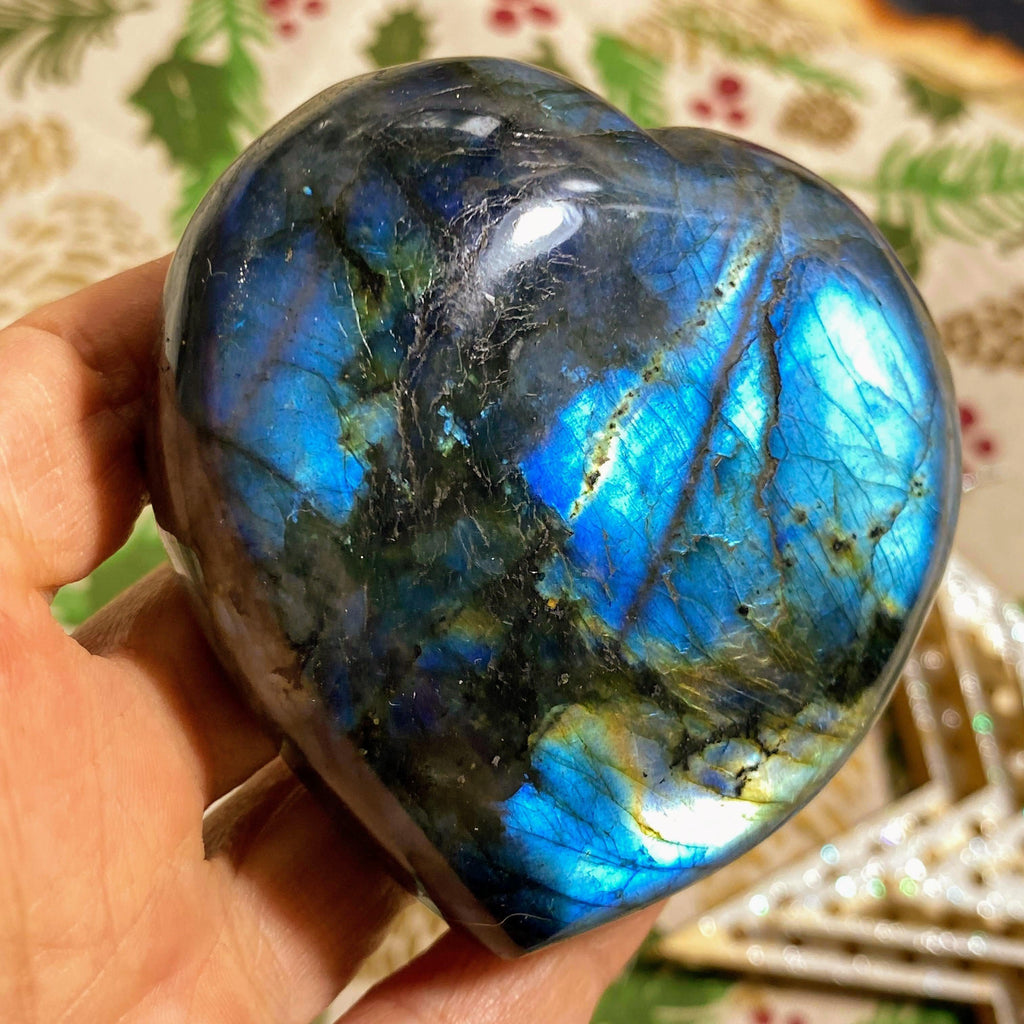 Incredible Cobalt Blue Flashes Large Labradorite Heart Carving From Madagascar #3 - Earth Family Crystals