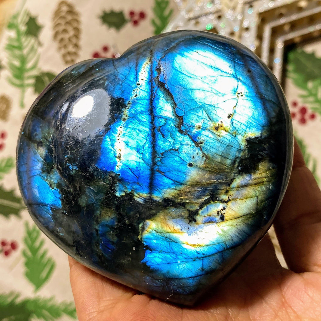 Incredible Cobalt Blue Flashes Large Labradorite Heart Carving From Madagascar #3 - Earth Family Crystals