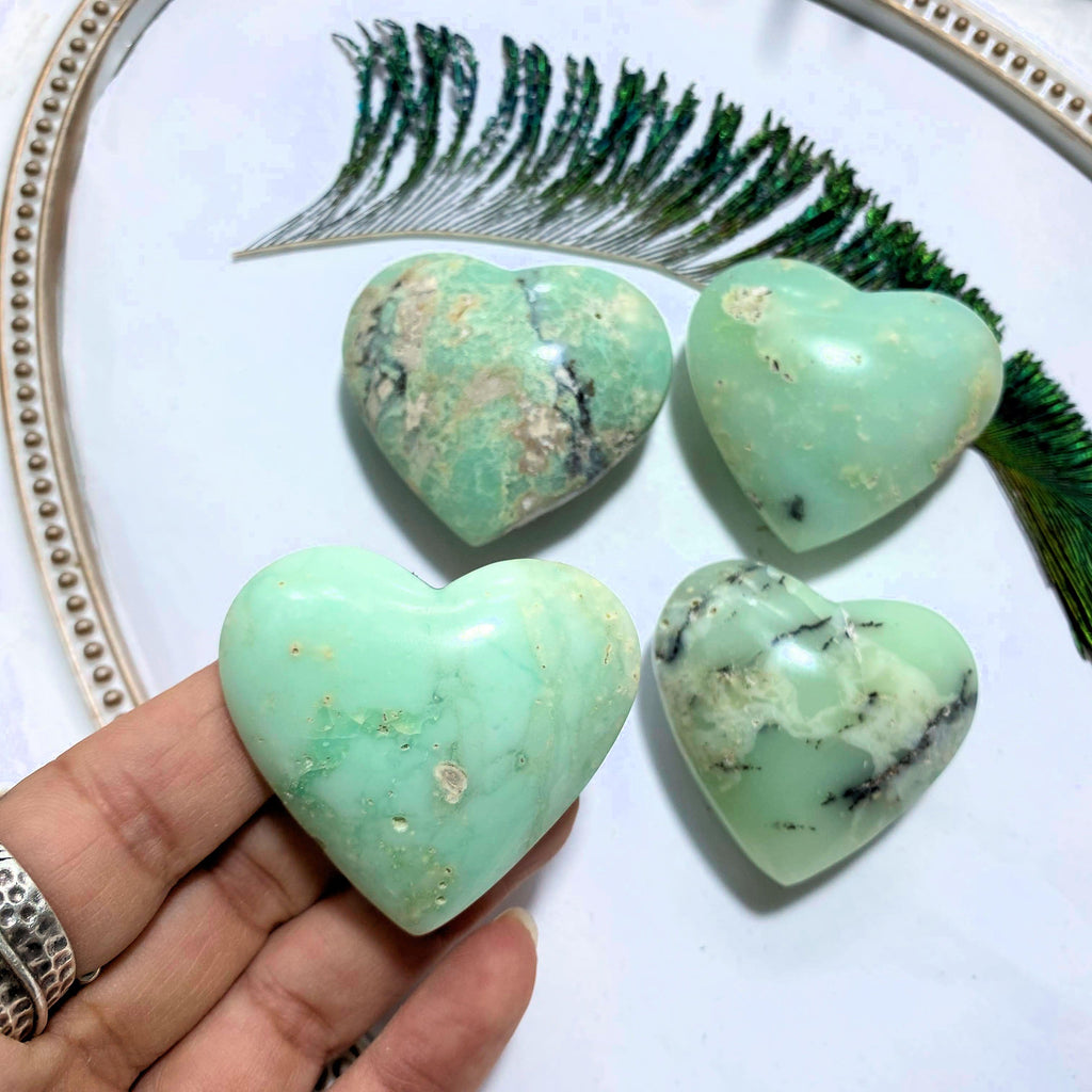 One Green Chrysoprase Small Partially Polished Heart Carving - Earth Family Crystals