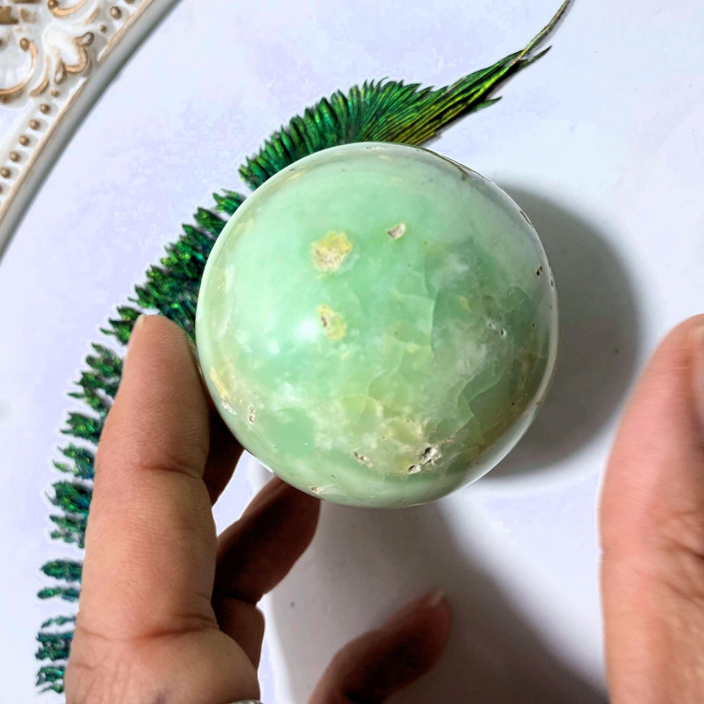 Mint Green Chrysoprase Large Partially Polished Sphere Carving - Earth Family Crystals