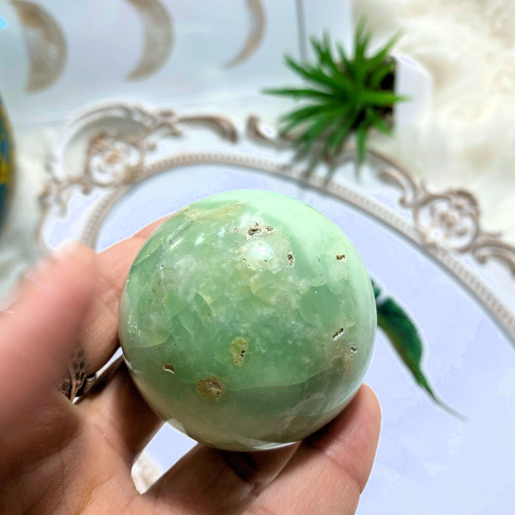 Mint Green Chrysoprase Large Partially Polished Sphere Carving - Earth Family Crystals