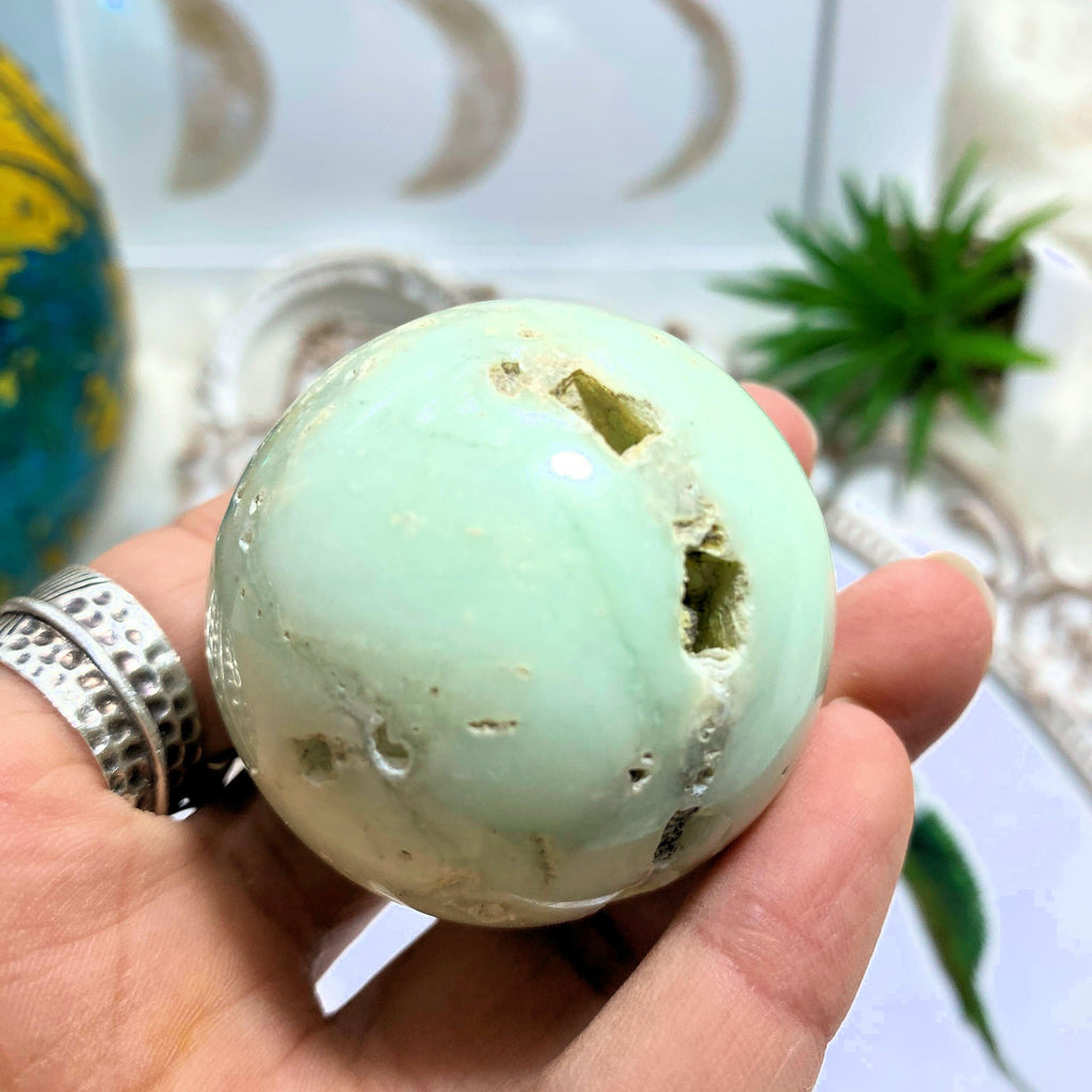 Mint Green Chrysoprase Medium Partially Polished Sphere Carving #1 - Earth Family Crystals