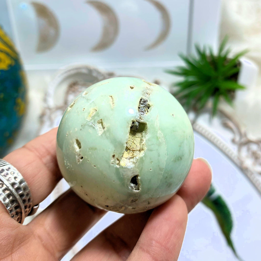 Mint Green Chrysoprase Medium Partially Polished Sphere Carving #1 - Earth Family Crystals