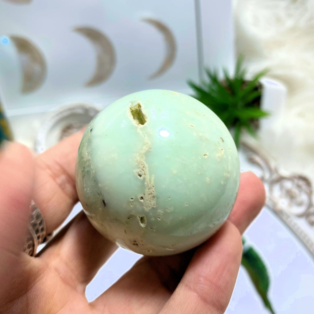 Mint Green Chrysoprase Medium Partially Polished Sphere Carving #2 - Earth Family Crystals