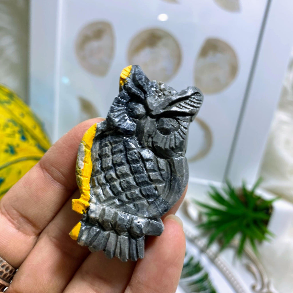 Adorable Bumble Bee Jasper Medium Owl Carving #1 - Earth Family Crystals