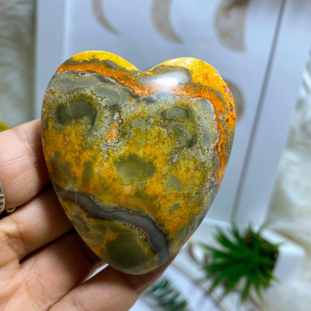 Beautiful Colors Bumble Bee Jasper Heart Carving - Earth Family Crystals