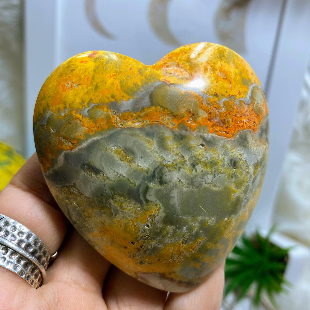 Beautiful Colors Bumble Bee Jasper Large Heart Carving #1 - Earth Family Crystals