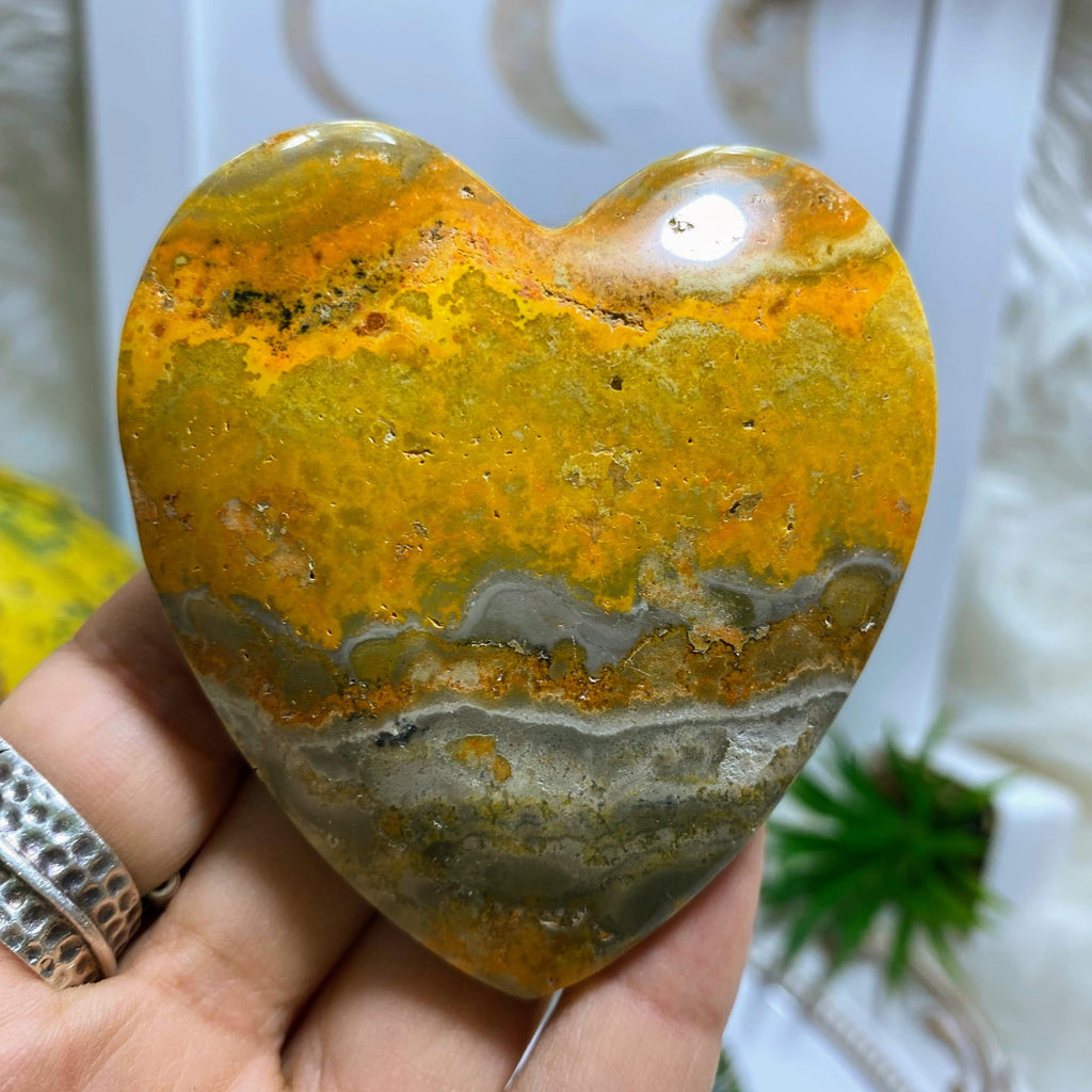 Beautiful Colors Bumble Bee Jasper Large Heart Carving #2 - Earth Family Crystals