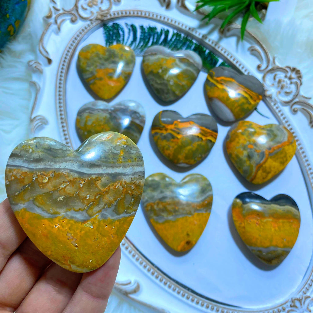 One Medium Bumble Bee Jasper Heart Carving - Earth Family Crystals