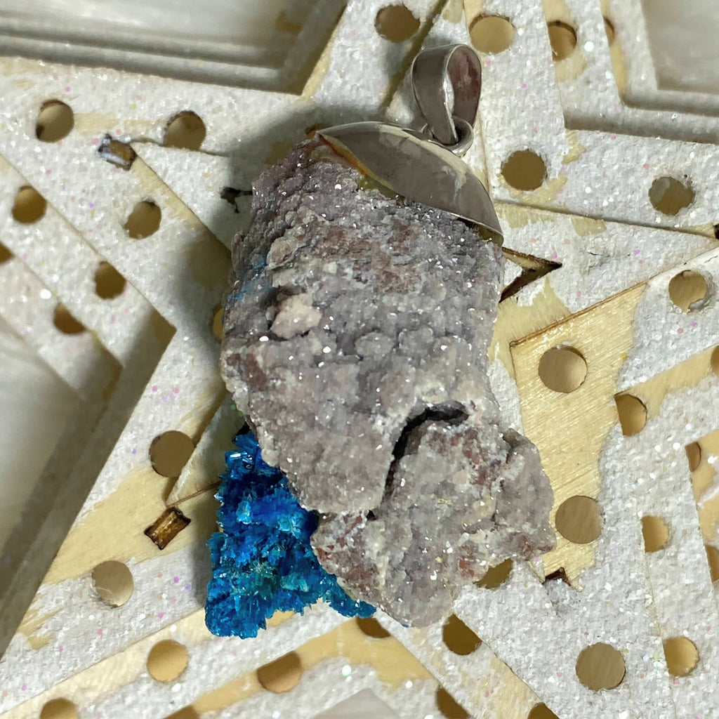 Big Chunky Natural Cavansite on Matrix Pendant  in Sterling Silver (Includes Silver Chain) - Earth Family Crystals