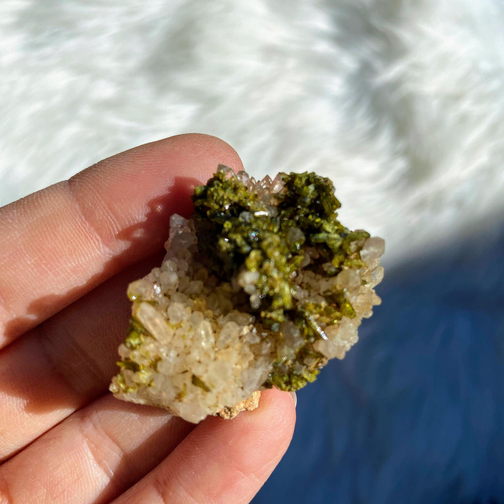 Gemmy Forest Green Epidote & Clear Quartz Natural Cluster - Earth Family Crystals