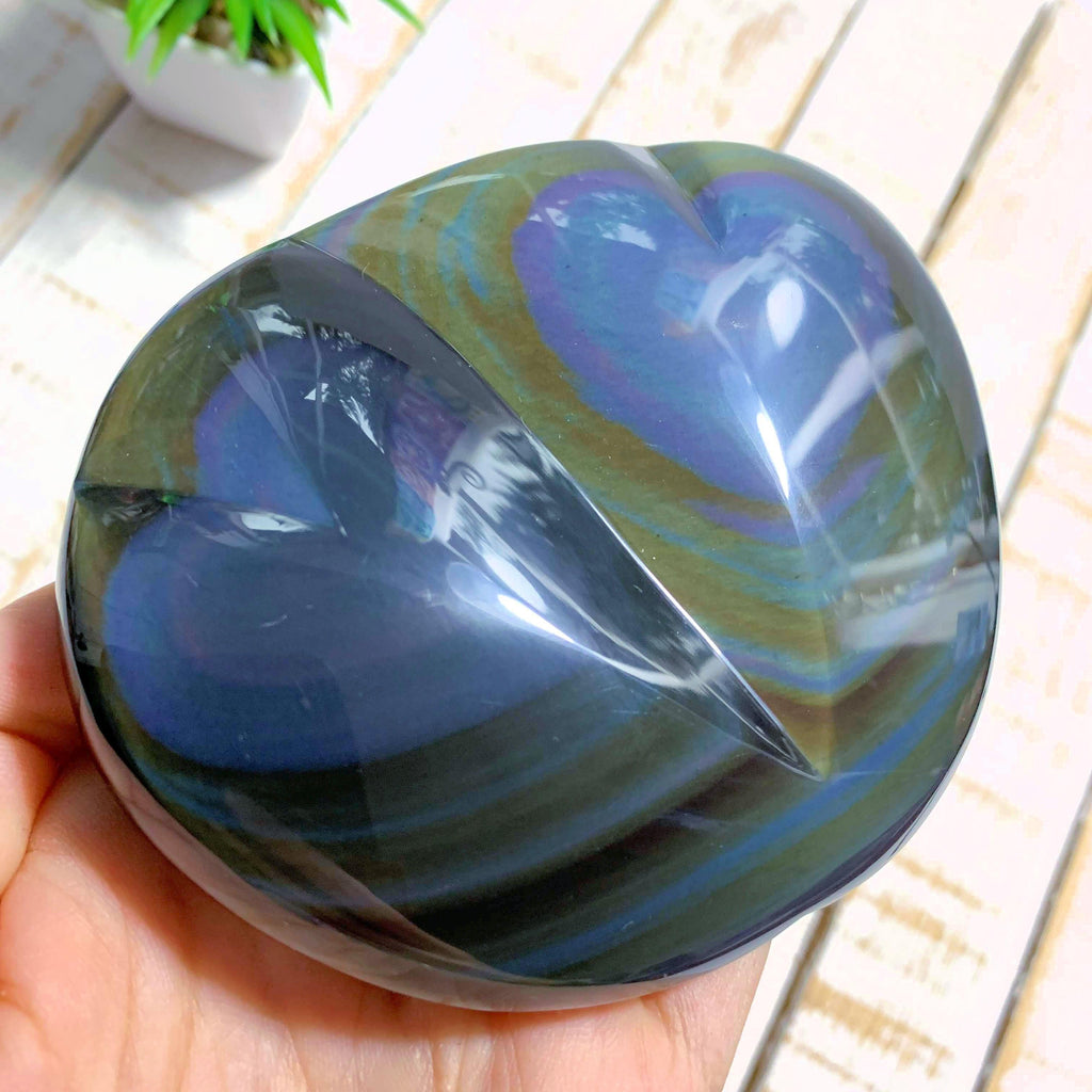 Rare Double Sided Carving~Butterfly & Double Heart Large Rainbow Obsidian Specimen From Mexico - Earth Family Crystals