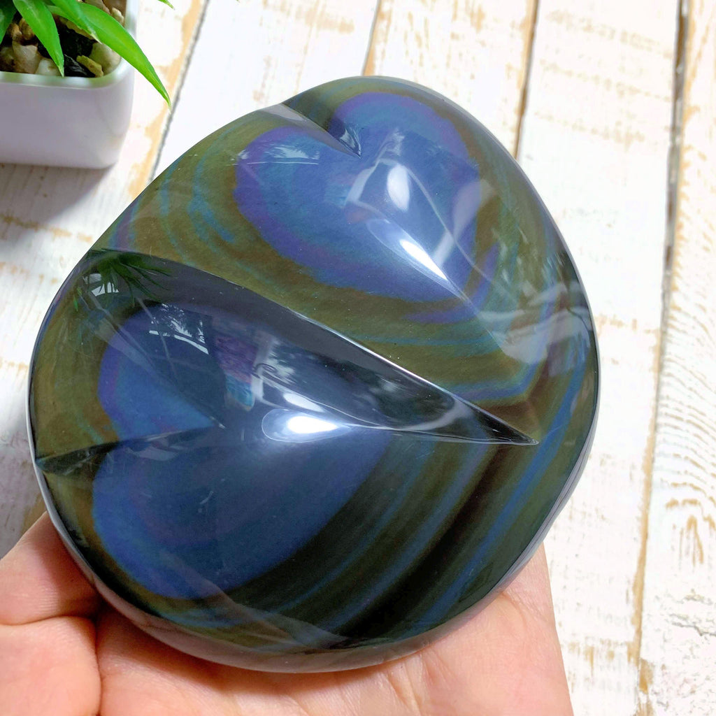 Rare Double Sided Carving~Butterfly & Double Heart Large Rainbow Obsidian Specimen From Mexico - Earth Family Crystals