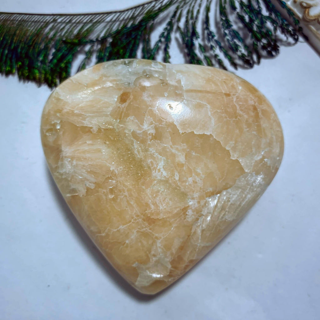 Silky Peach Pink Large Stilbite Heart Carving #1 - Earth Family Crystals