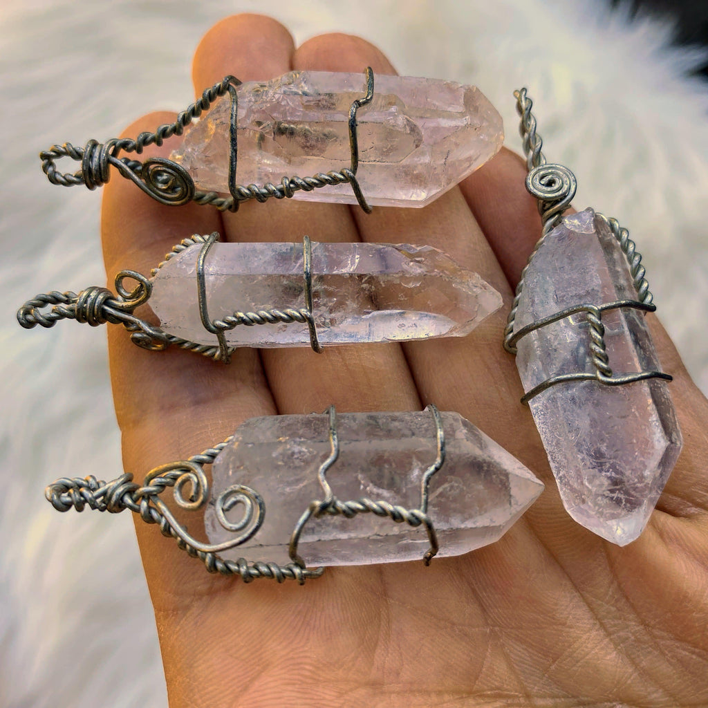 One Clear Quartz Wire Wrapped Handmade Pendant - Earth Family Crystals