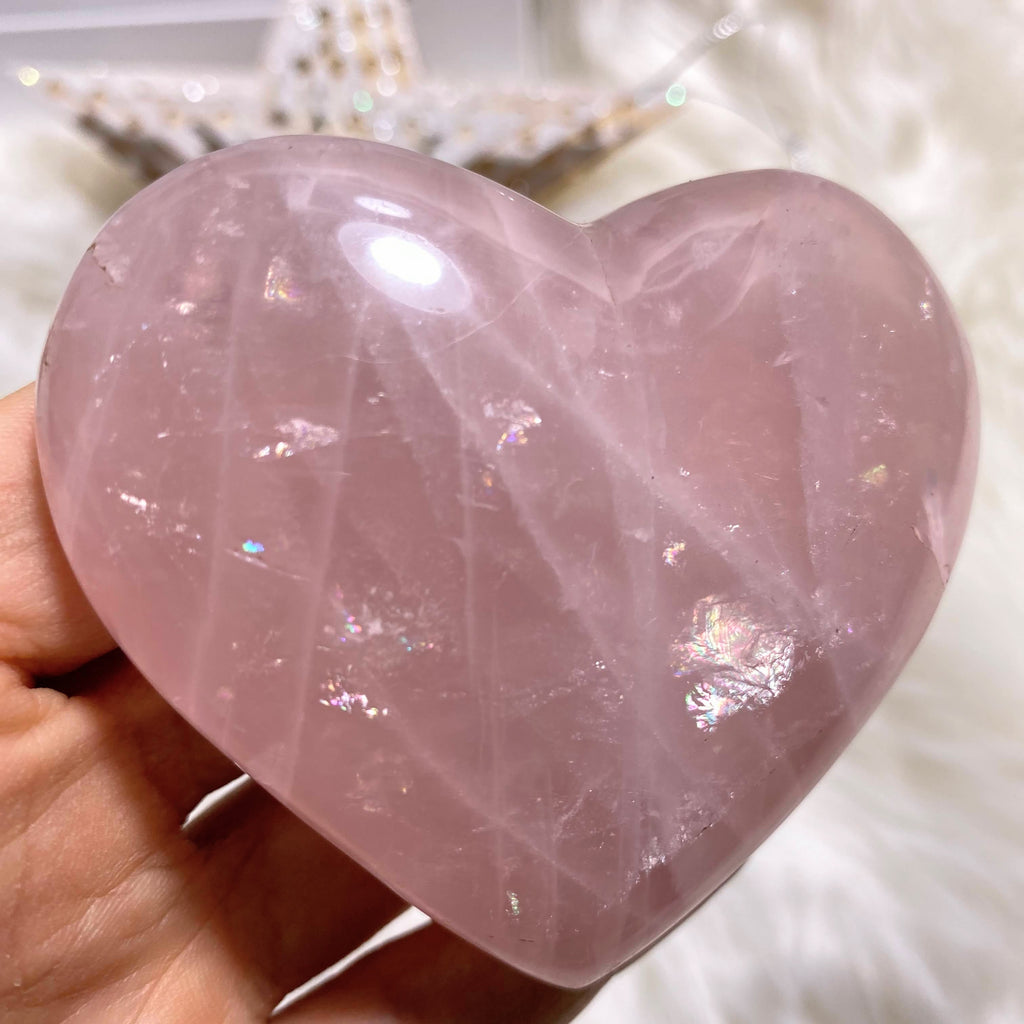 Rainbows Galore! Rose Quartz Polished Heart Carving - Earth Family Crystals