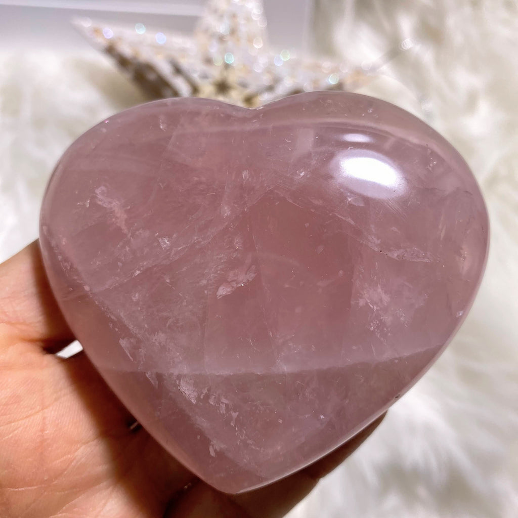 Reserved For Sandy Rainbows Galore! Rose Quartz Large Polished Heart Carving #1 - Earth Family Crystals