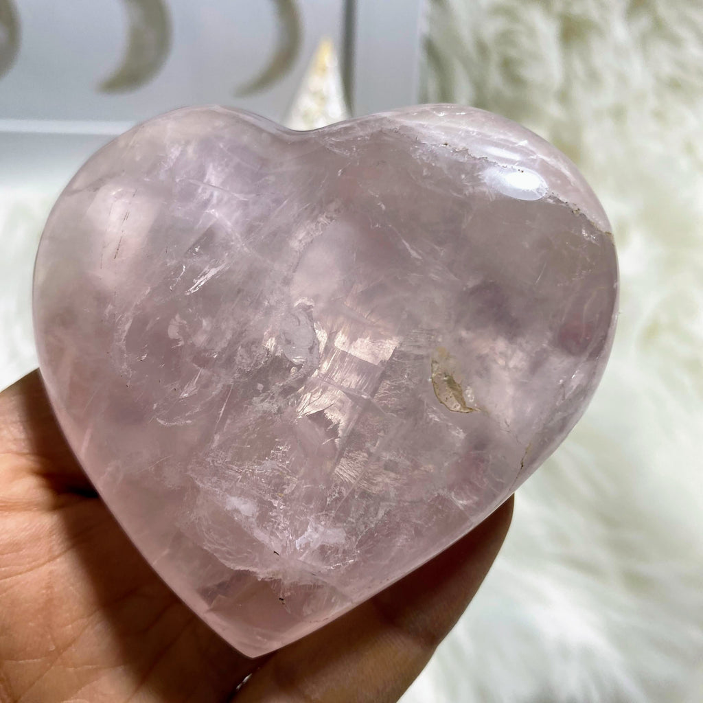 Optical Pink Rose Quartz Large Polished Heart Carving #2 - Earth Family Crystals
