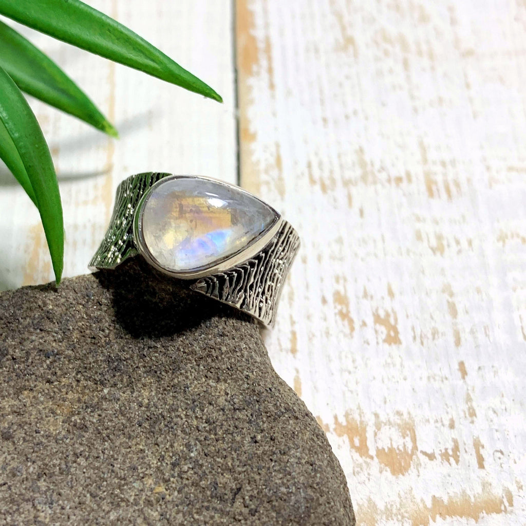 Lovely Rainbow Moonstone Ring in Sterling Silver (Size: 7) - Earth Family Crystals