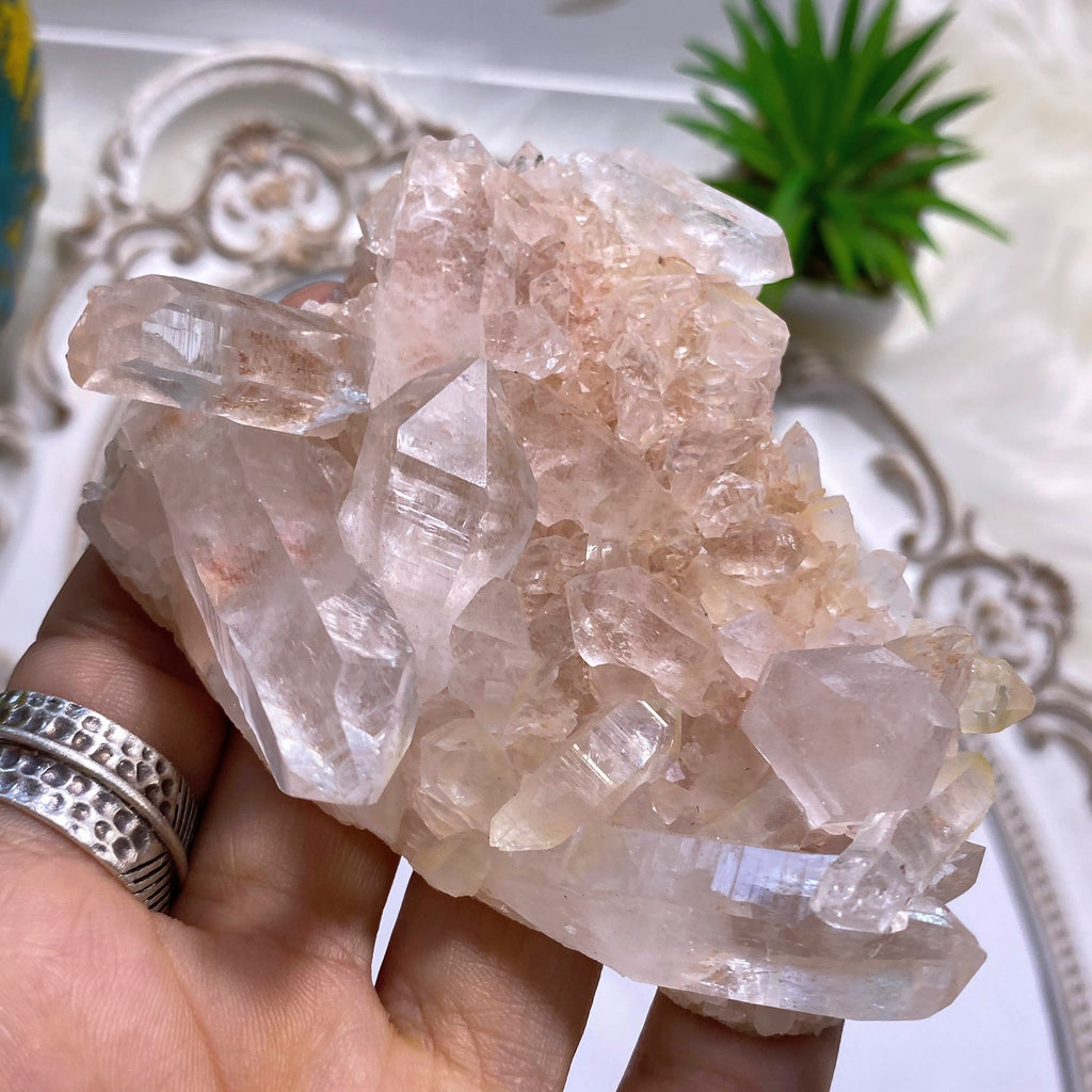 Rare~ Pink Samadhi Quartz Cluster With Double Terminated Points - Earth Family Crystals