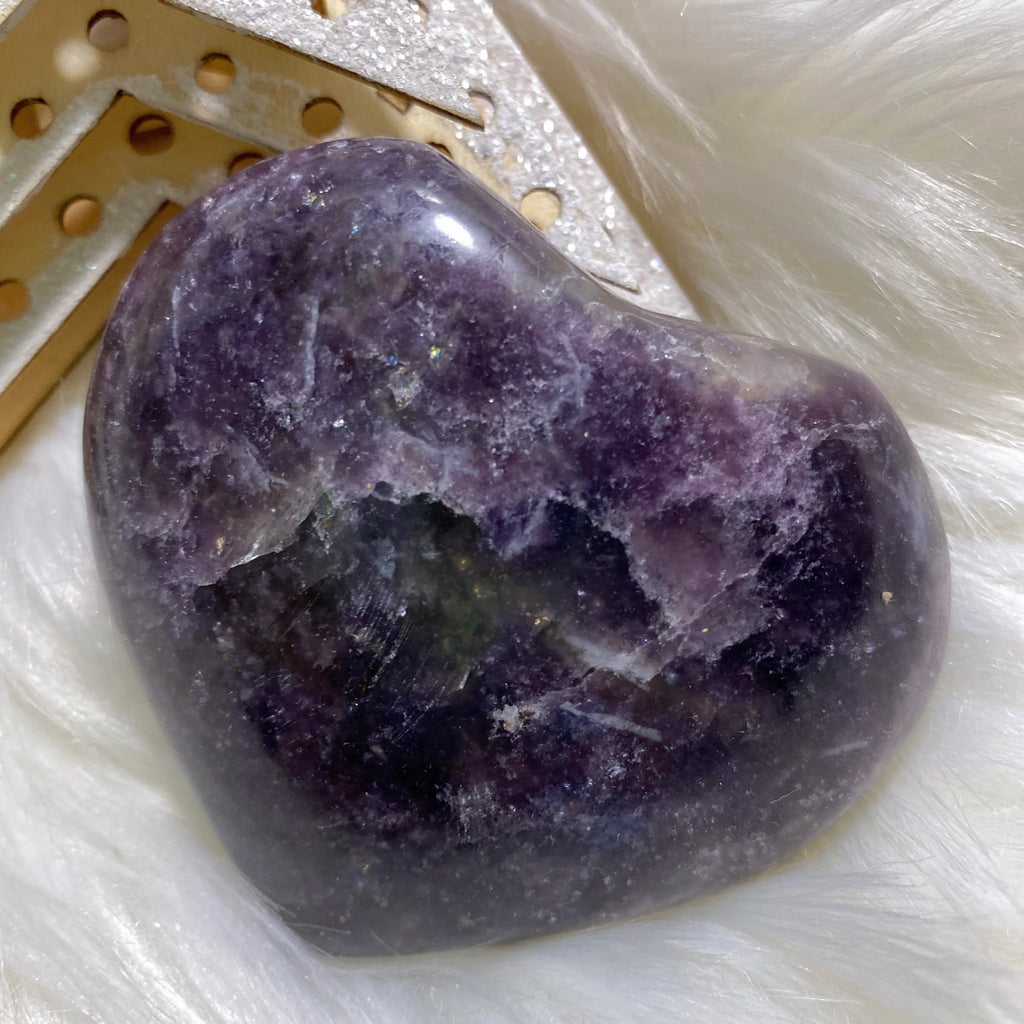 Stunning Deep Lilac Lepidolite Large Heart Carving #2 - Earth Family Crystals