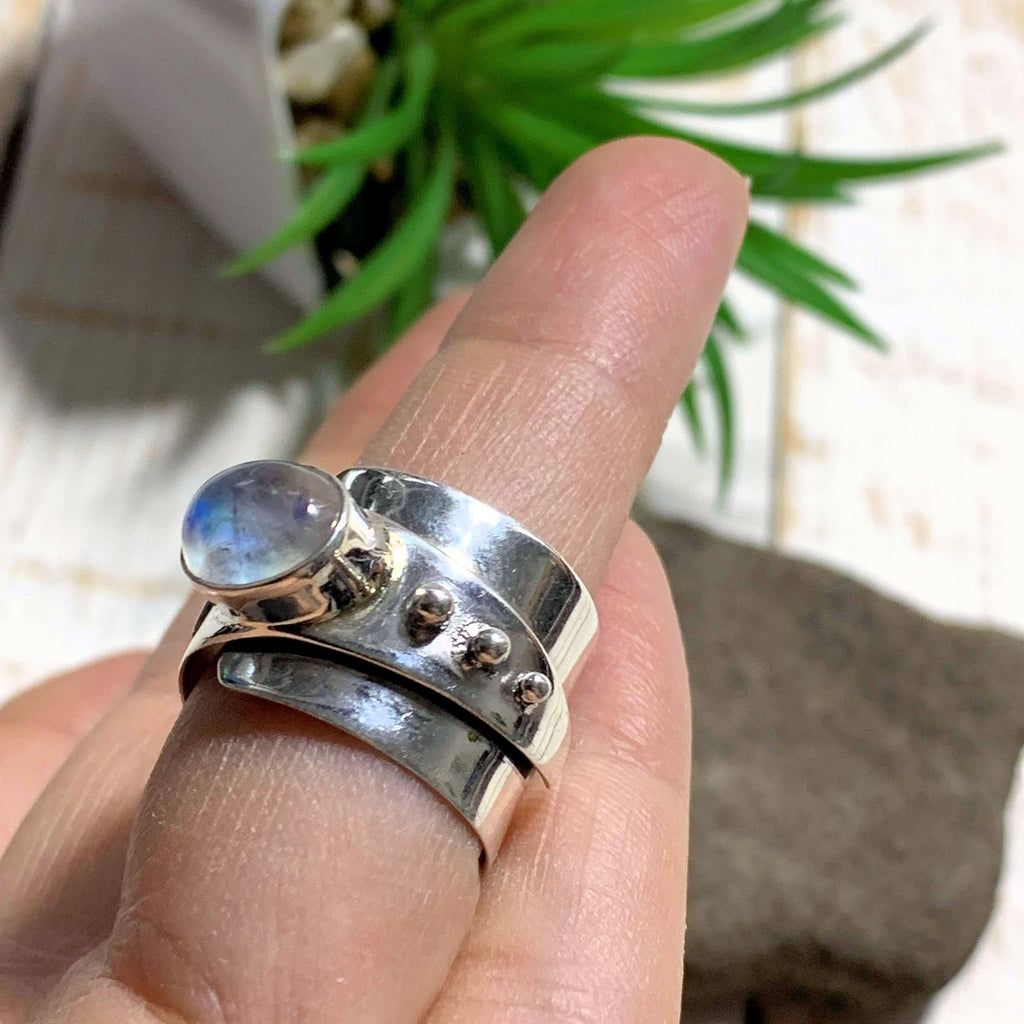 Royal Blue Flash Rainbow Moonstone Ring in Sterling Silver (Size: 8) - Earth Family Crystals