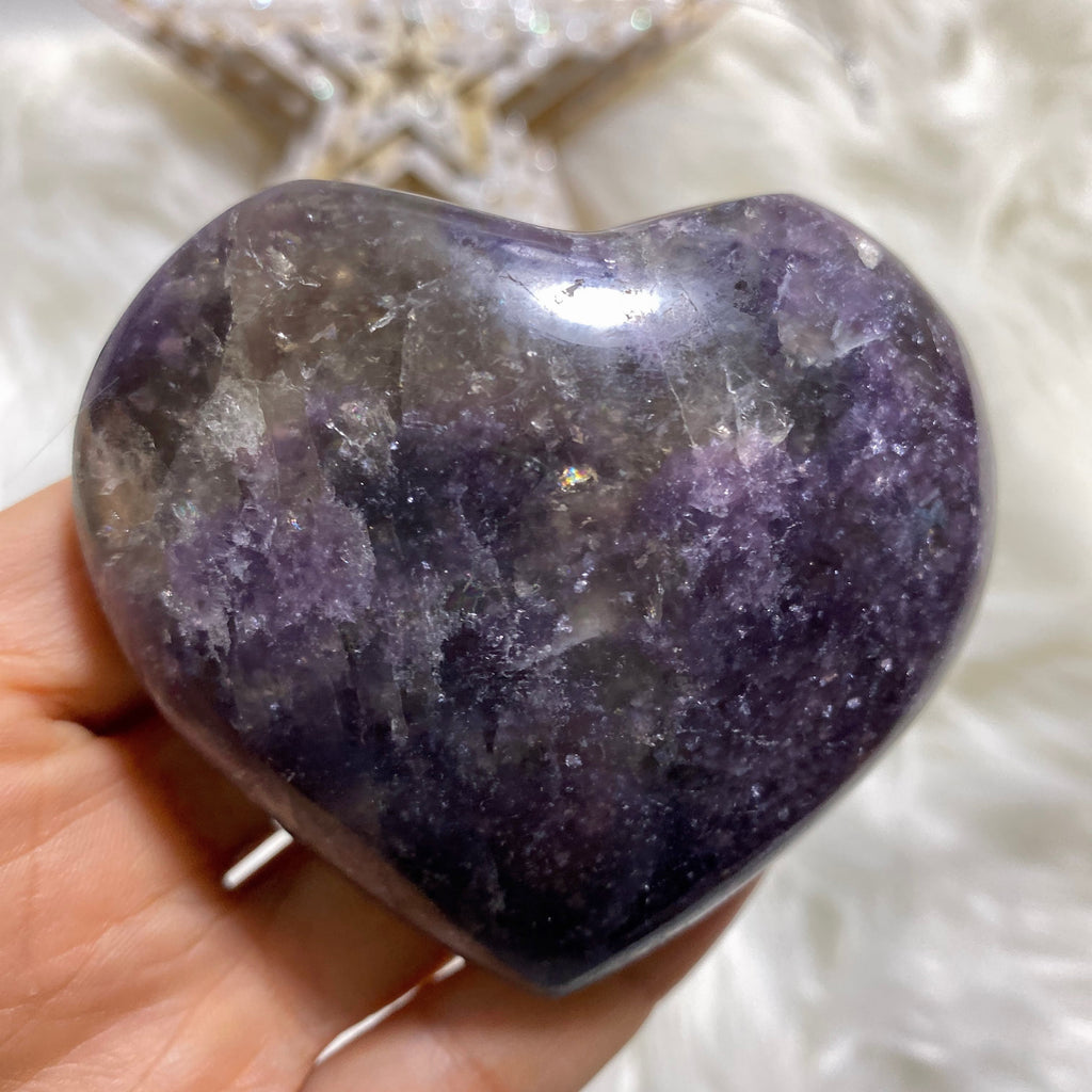 Stunning Deep Lilac Lepidolite Large Heart Carving #2 - Earth Family Crystals