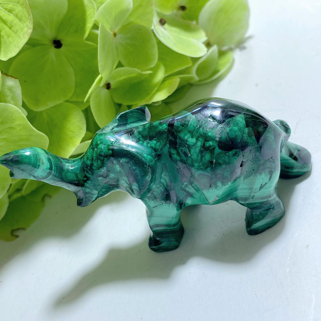Standing Malachite Elephant Display Carving #1 - Earth Family Crystals