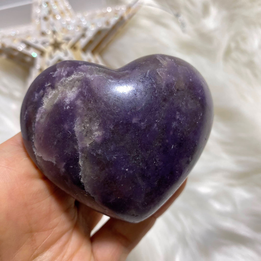 Reserved For Sandy Deep Purple Lilac Lepidolite Large Heart Carving #4 - Earth Family Crystals