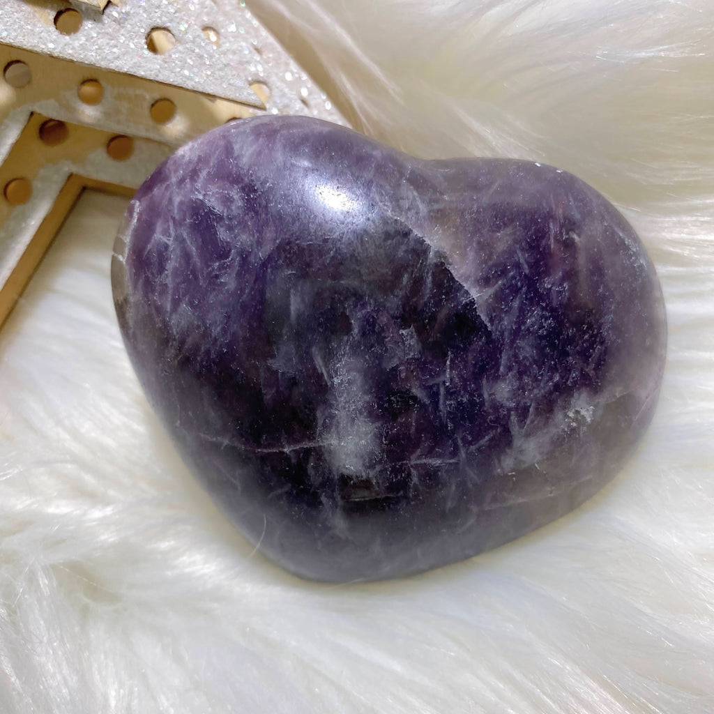 Pink Tourmaline Inclusions!  Lilac Lepidolite Large Heart Carving #5 - Earth Family Crystals