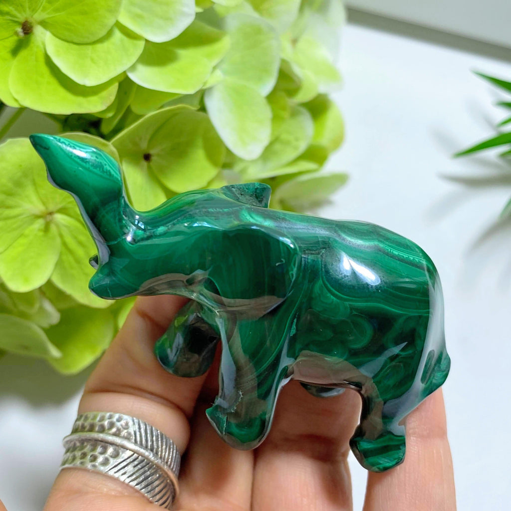 Standing Malachite Elephant Display Carving #2 - Earth Family Crystals