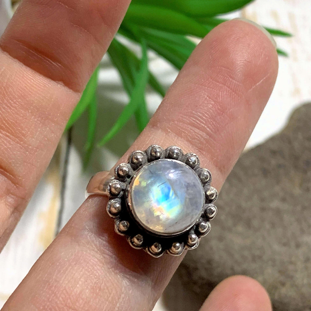 Flower Rainbow Moonstone Ring in Sterling Silver (Size: 7) REDUCED - Earth Family Crystals