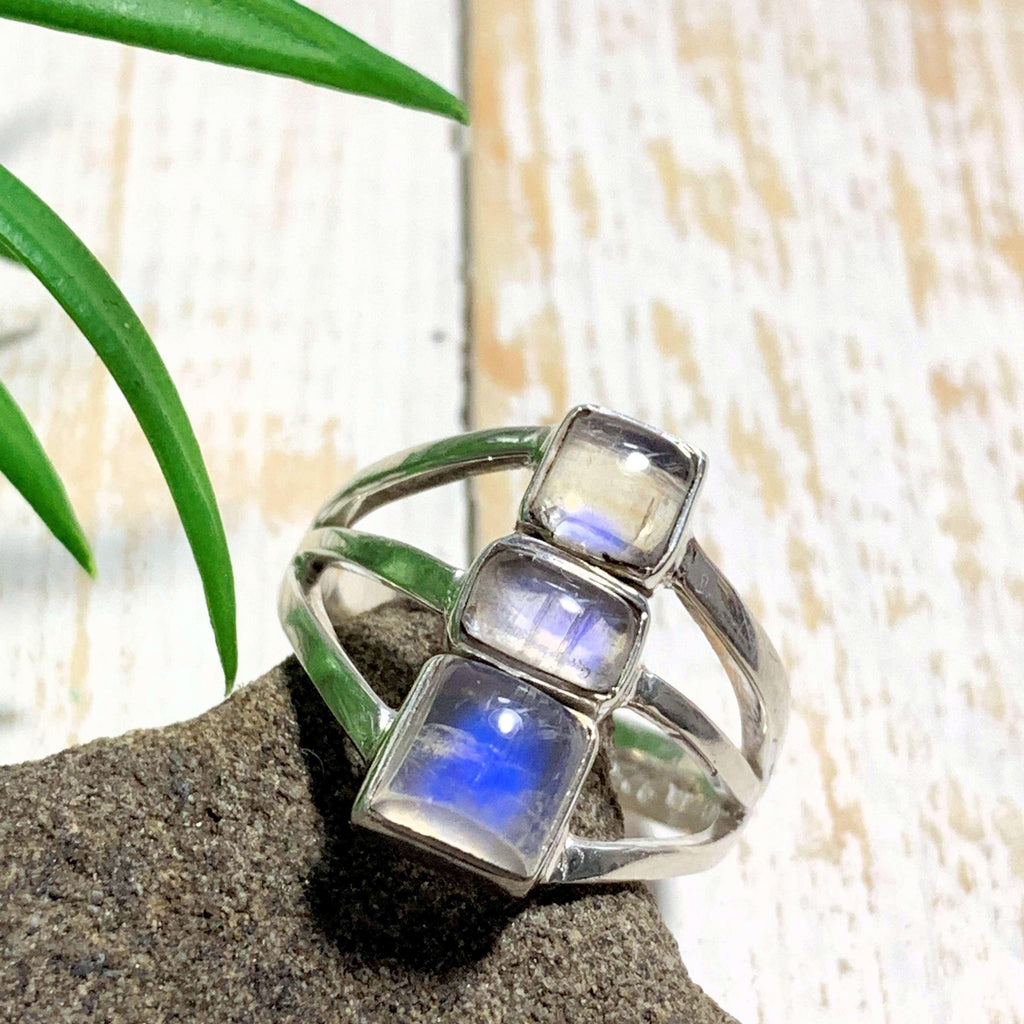 Royal Blue Rainbow Moonstone Ring in Sterling Silver (Size: 7.5) - Earth Family Crystals