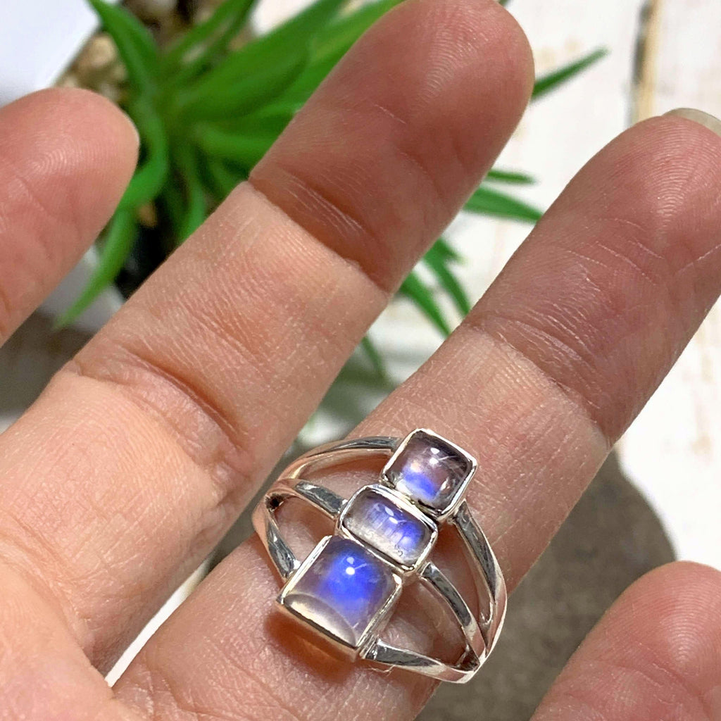 Royal Blue Rainbow Moonstone Ring in Sterling Silver (Size: 7.5) - Earth Family Crystals