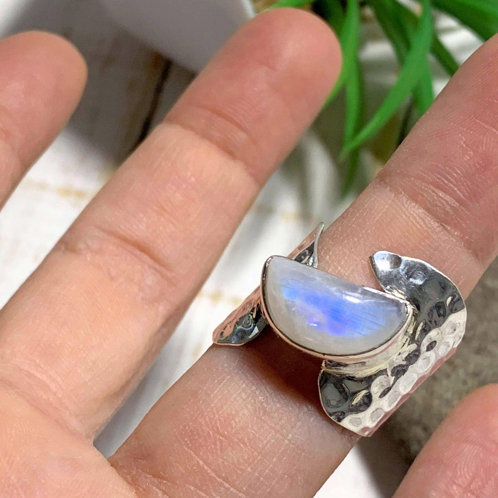 Reserved for Maria C. Pretty Royal Blue Rainbow Moonstone Ring in Sterling Silver (Size: 8) - Earth Family Crystals