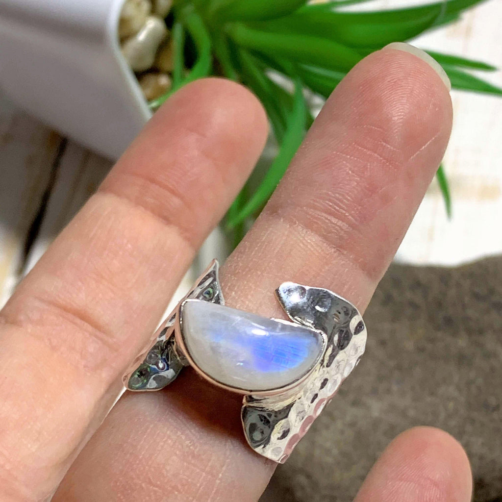 Reserved for Maria C. Pretty Royal Blue Rainbow Moonstone Ring in Sterling Silver (Size: 8) - Earth Family Crystals