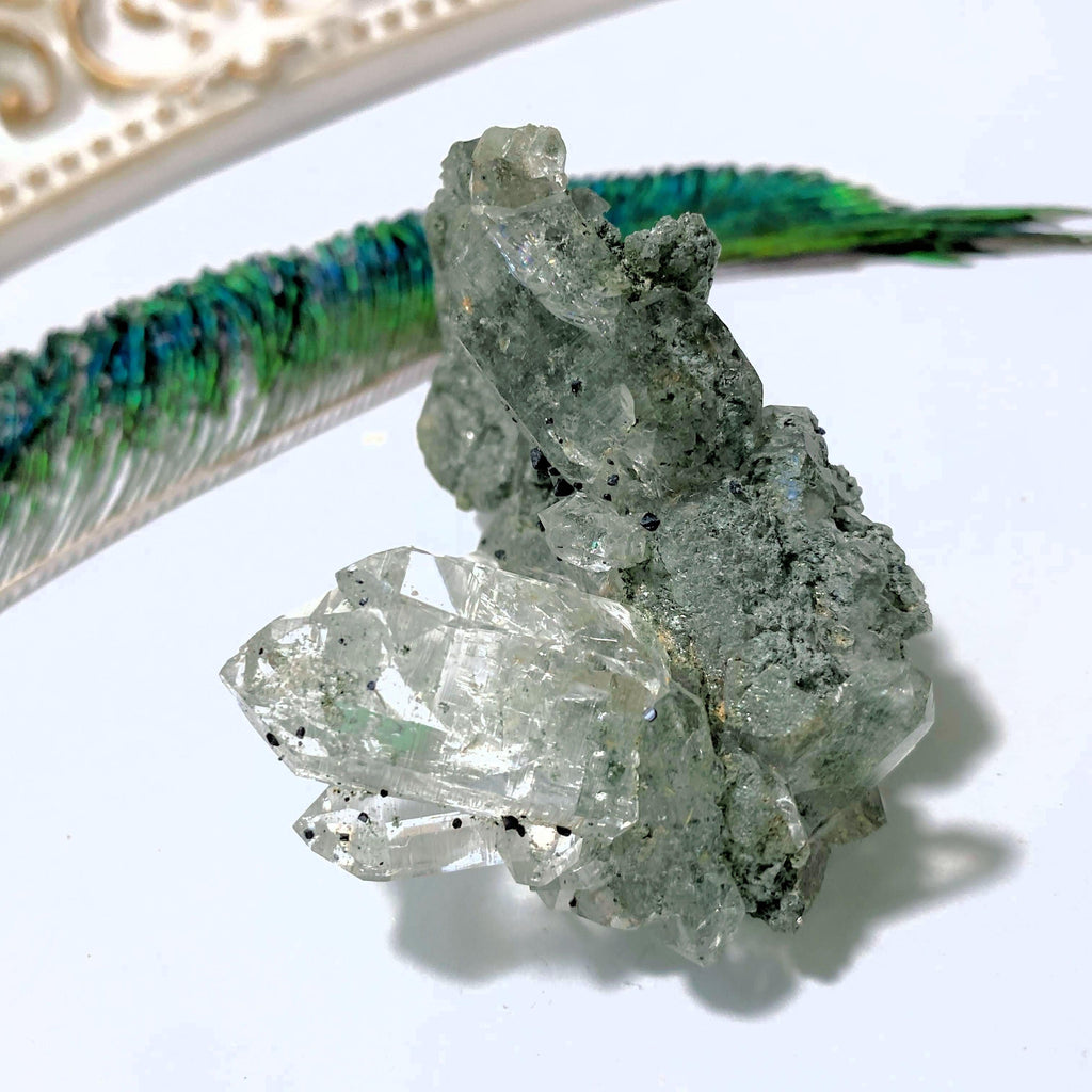 Rare ~Cute Green Soul Healing Samadhi Quartz Elestial Cluster - Earth Family Crystals