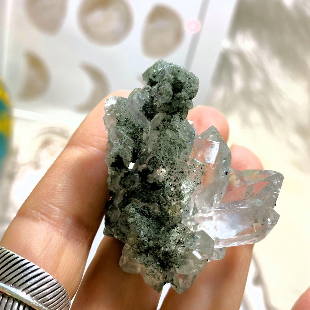 Rare ~Cute Green Soul Healing Samadhi Quartz Elestial Cluster - Earth Family Crystals