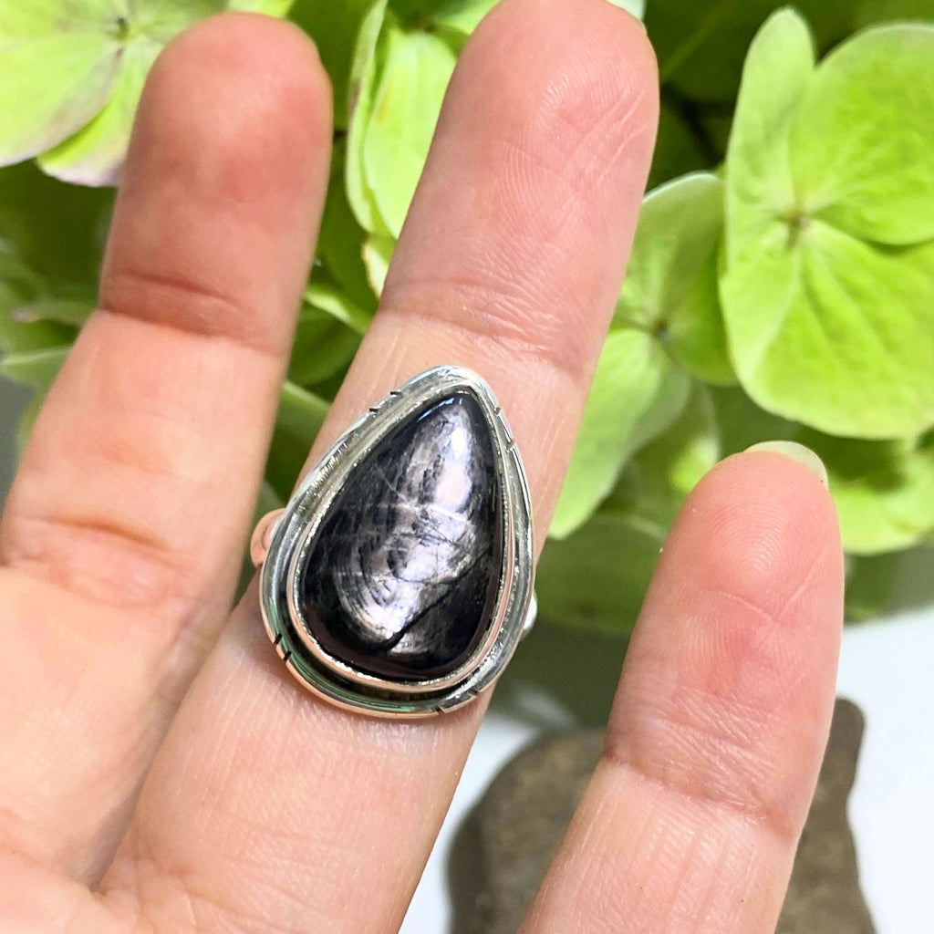 Dark & Mysterious Flashes Hypersthene Ring in Sterling Silver (Size 6.5) - Earth Family Crystals