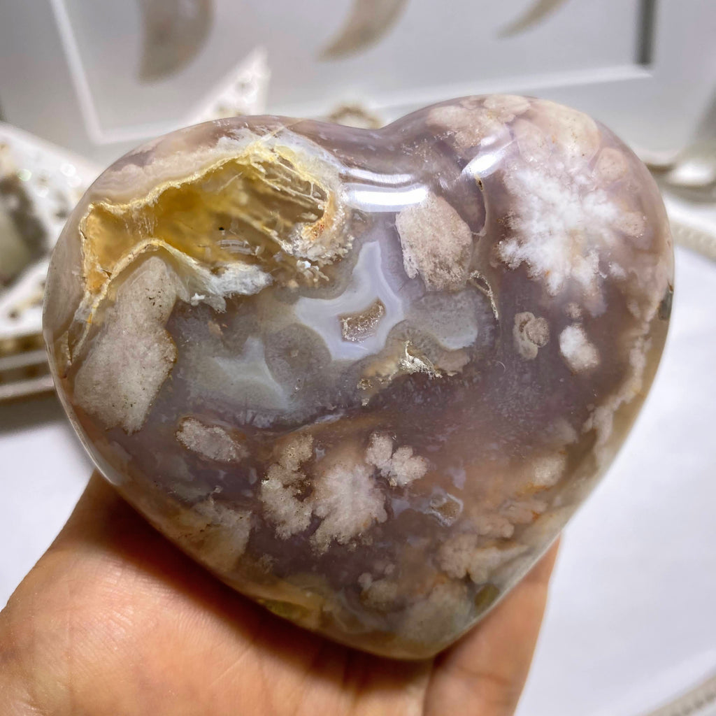 Reserved For Sandy Creamy Pink Large Flower Agate Heart Carving From Madagascar #3 - Earth Family Crystals