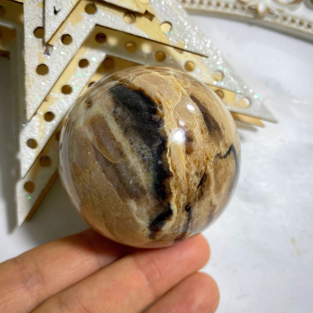 Reserved For Sandy Gorgeous Patterns Brown Opal Sphere From Madagascar #4 (Includes Wood Stand) - Earth Family Crystals
