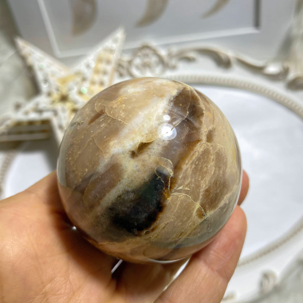 Reserved For Sandy Gorgeous Patterns Brown Opal Sphere From Madagascar #4 (Includes Wood Stand) - Earth Family Crystals