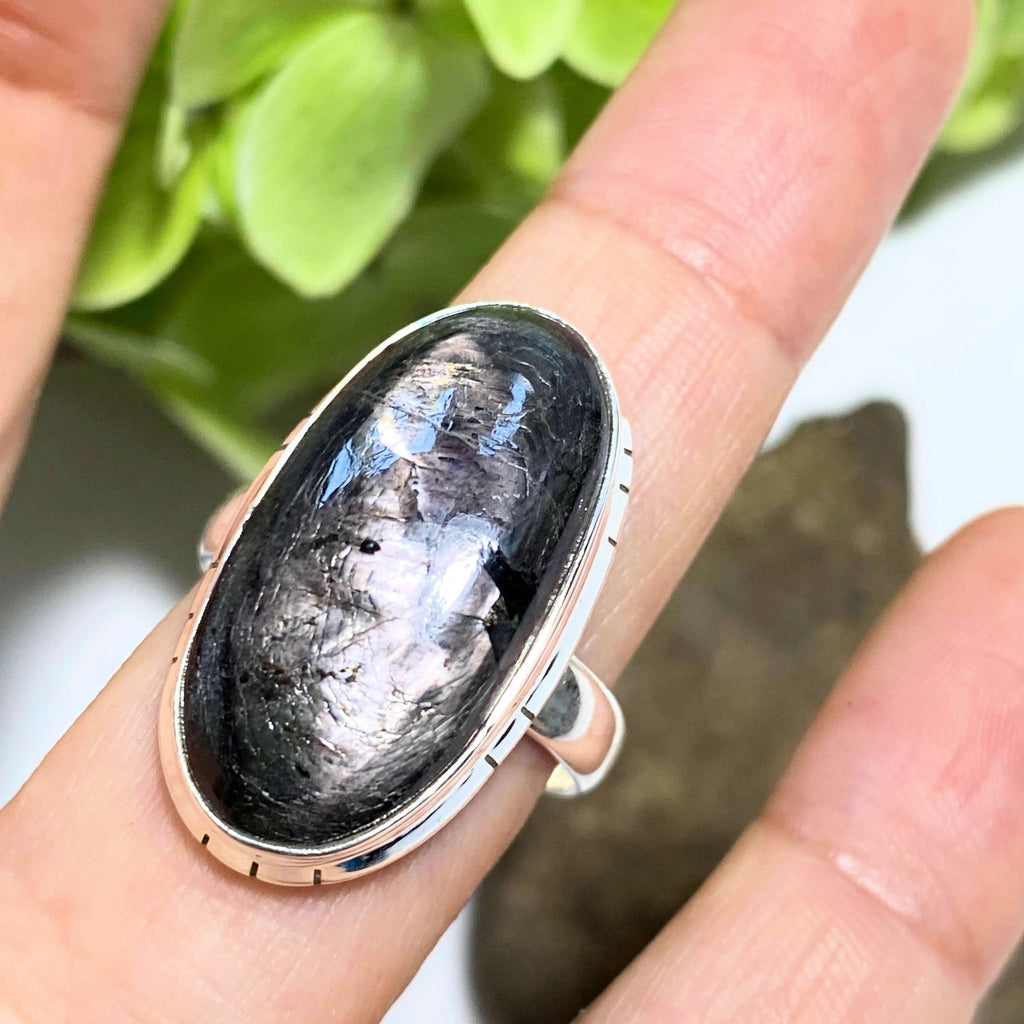 Dark & Mysterious Flashes Hypersthene Ring in Sterling Silver (Size 9.5) - Earth Family Crystals