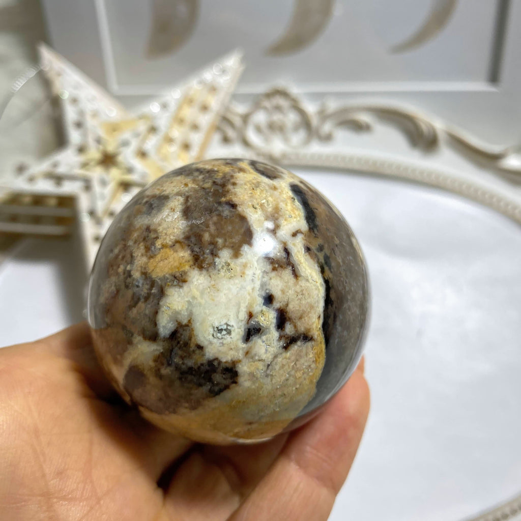 Gorgeous Patterns Brown Opal Sphere From Madagascar #2 (Includes Wood Stand) - Earth Family Crystals