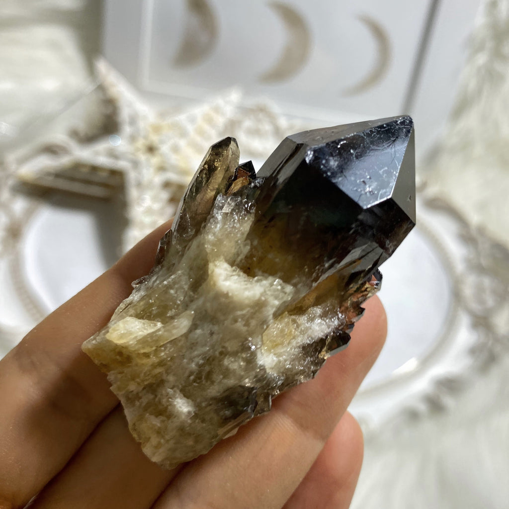 Citrine & Smoky Quartz Natural  Elestial Kundalini Point #1 - Earth Family Crystals