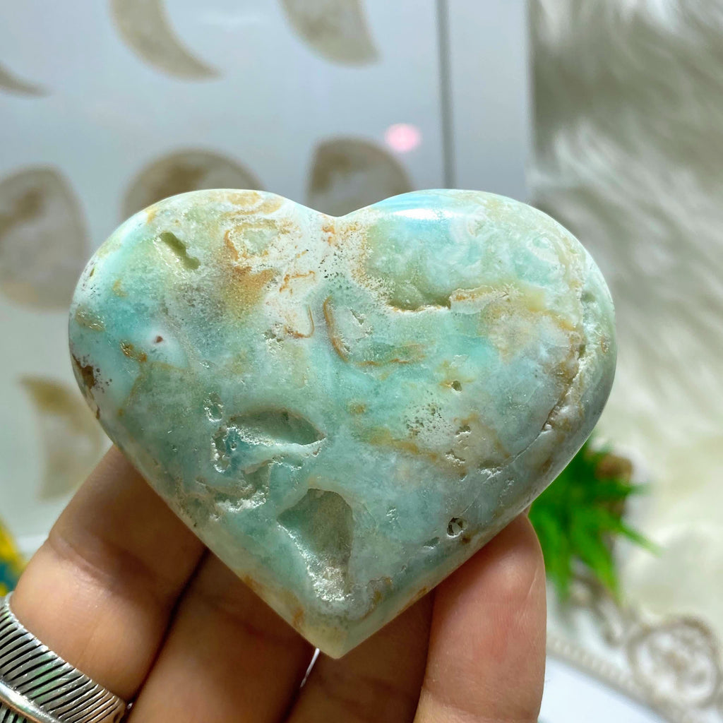 Beautiful Depth Blue Aragonite Partially Polished Heart - Earth Family Crystals