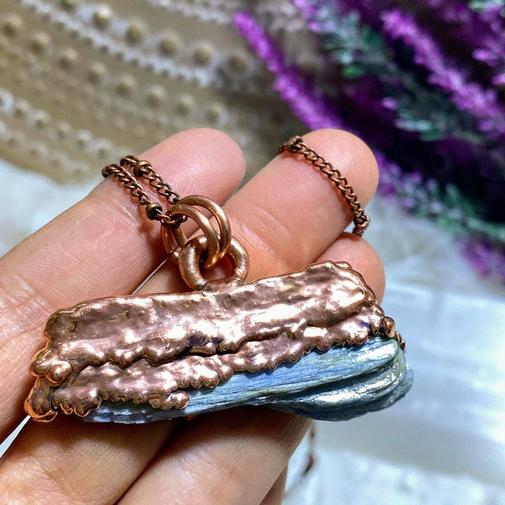 Unique Natural Blue Kyanite Handmade Copper Necklace (24" chain) - Earth Family Crystals