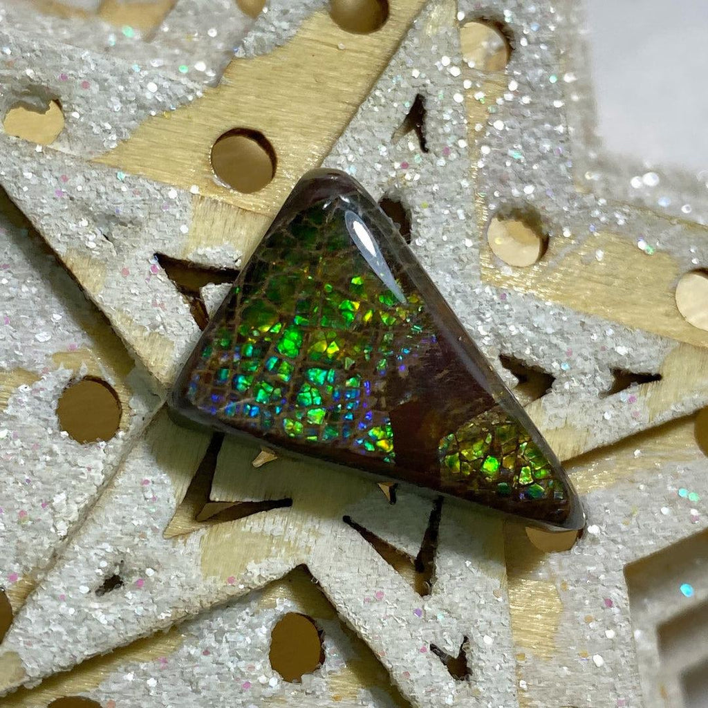 Blue/Green Flashes Genuine Alberta Ammolite Fossil Cabochon ~ Perfect for Crafting #2 - Earth Family Crystals