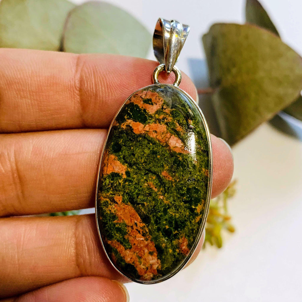 Salmon Pink & Forest Green Unakite Sterling Silver Pendant (Includes Silver Chain) - Earth Family Crystals
